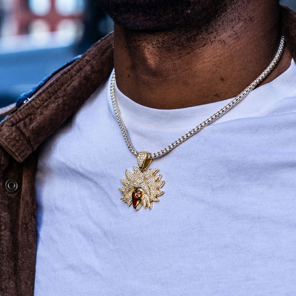 14K pave iced diamonds hip hop dragon ball necklac